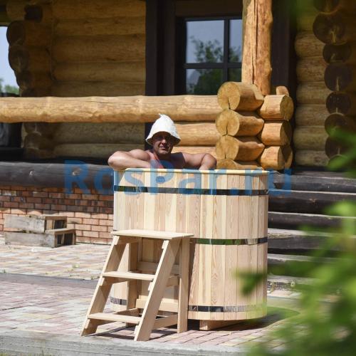 Овальная купель «PREMIUM» из лиственницы с вставкой из нержавеющей стали длина 1200 мм
