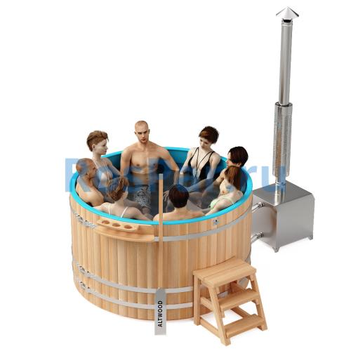 Фурако круглая «PREMIUM» из лиственницы с вставкой из нержавеющей стали с внешней печью с газовой горелкой 2000 мм