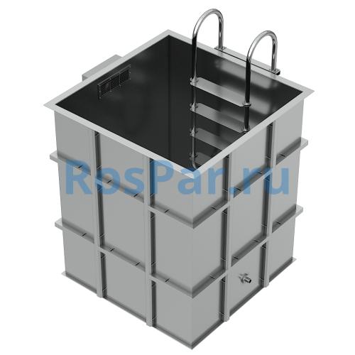 Квадратная купель «COMFORT» из нержавеющей стали длина 1200 мм ширина 1200 мм высота 1150 мм