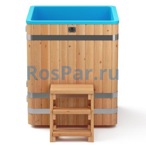 Квадратная купель «COMFORT» из лиственницы с пластиковой вставкой длина 1000 мм ширина 1000 мм высота 1150 мм