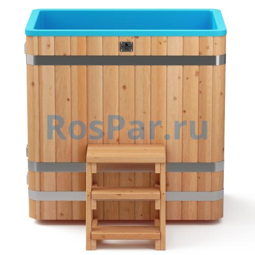 Квадратная купель «COMFORT» из лиственницы с пластиковой вставкой длина 1500 мм ширина 1500 мм высота 1150 мм