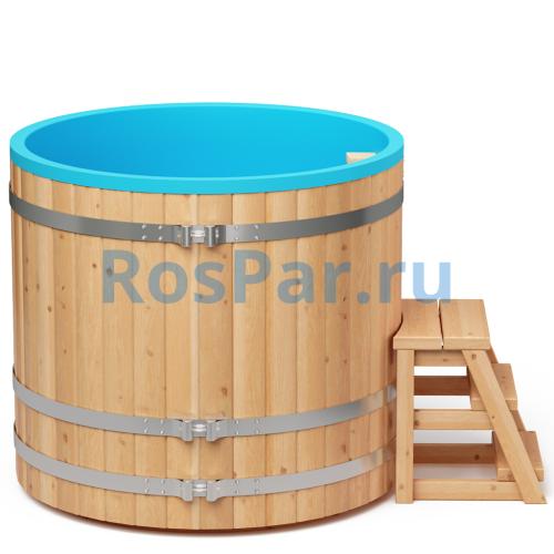 Круглая купель «COMFORT» из лиственницы с пластиковой вставкой диаметр 1200 мм высота 1150 мм