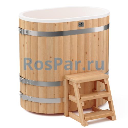 Овальная купель «COMFORT» из лиственницы с пластиковой вставкой длина 1200 мм ширина 780 мм высота 1150 мм