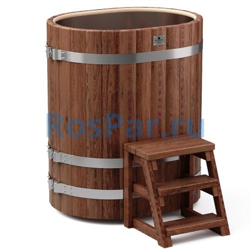 Овальная купель «PREMIUM» из лиственницы с вставкой из нержавеющей стали длина 1000 мм