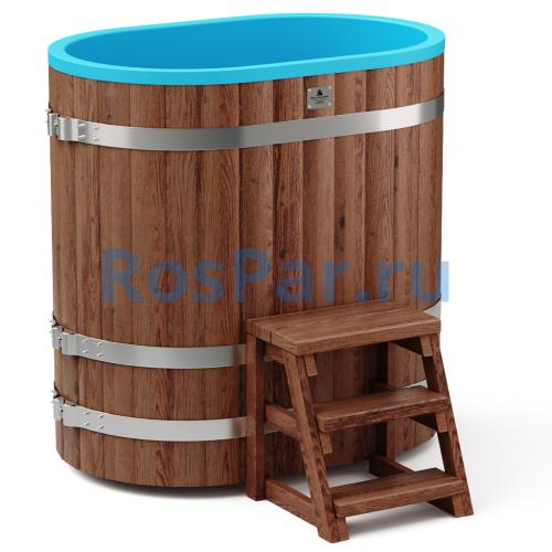 Овальная купель «COMFORT» из лиственницы с пластиковой вставкой длина 1200 мм ширина 780 мм высота 1150 мм