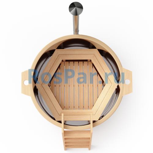 Фурако круглая «COMFORT Сэнто» из лиственницы с вставкой из нержавеющей стали с интегрированной печью 1700 мм