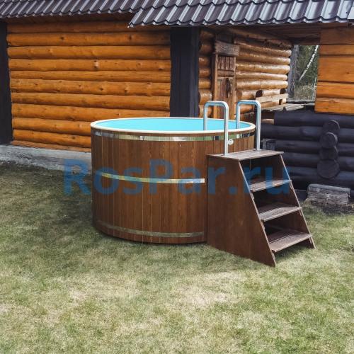 Круглая купель «COMFORT» из лиственницы с пластиковой вставкой диаметр 1700 мм высота 1150 мм