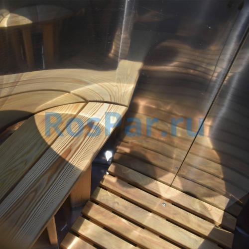 Овальная купель «PREMIUM» из лиственницы с вставкой из нержавеющей стали длина 1400 мм