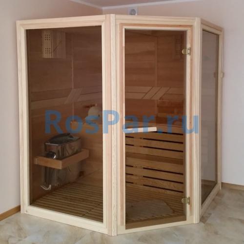 Комбинированная сауна трехместная угловая «COMFORT» с электрической печью и парогенератором