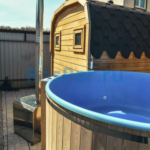 Фурако круглая «PREMIUM» из лиственницы с термопластиковой вставкой с внешней печью 1700 мм