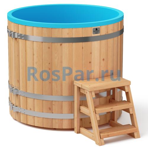 Круглая купель «COMFORT» из лиственницы с пластиковой вставкой диаметр 1200 мм высота 1150 мм