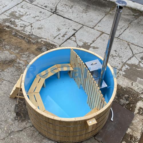 Фурако круглая «COMFORT» из лиственницы с пластиковой вставкой со встроенной печью 1700 мм