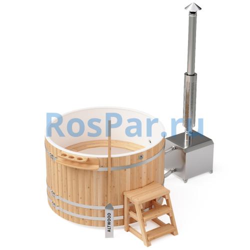 Фурако круглая «COMFORT» из лиственницы с пластиковой вставкой с внешней печью с газовой горелкой 2000 мм