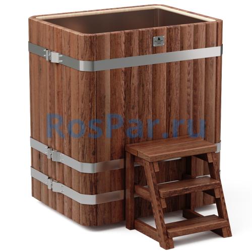 Прямоугольная купель «PREMIUM» из лиственницы с вставкой из нержавеющей стали длина 1000 мм ширина 780 мм высота 1150 мм
