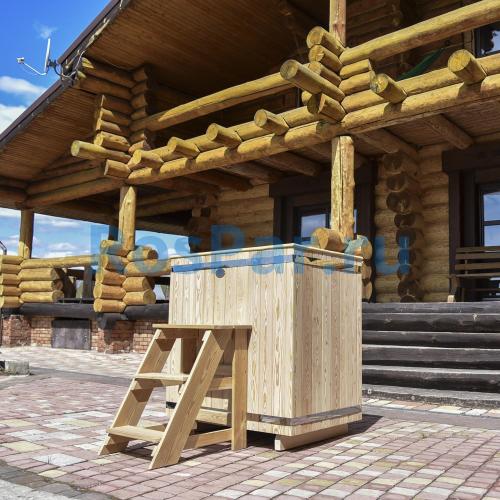 Прямоугольная купель «PREMIUM» из лиственницы с вставкой из нержавеющей стали длина 1200 мм ширина 780 мм высота 1150 мм