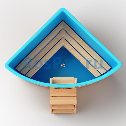 Угловая купель «COMFORT» из лиственницы с пластиковой вставкой длина 1300 мм ширина 1300 мм высота 1150 мм