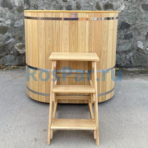 Квадратная купель «COMFORT» из лиственницы с пластиковой вставкой длина 1500 мм ширина 1500 мм высота 1150 мм