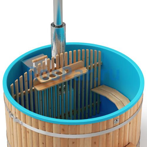 Фурако круглая «COMFORT» из лиственницы с пластиковой вставкой со встроенной печью 1700 мм