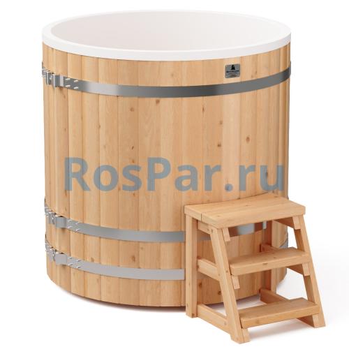 Круглая купель «COMFORT» из лиственницы с пластиковой вставкой диаметр 1200 мм высота 1150 мм