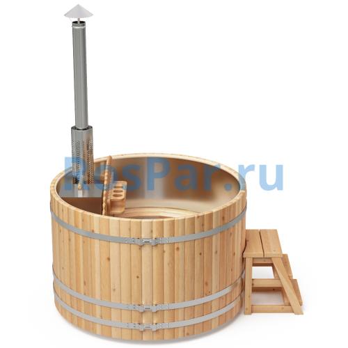 Фурако круглая «PREMIUM» из лиственницы с вставкой из нержавеющей стали со встроенной печью 1700 мм