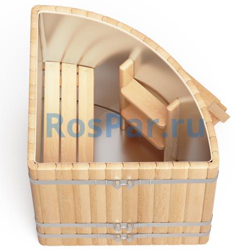 Угловая купель «PREMIUM» из лиственницы с вставкой из нержавеющей стали длина 1100 мм ширина 1100 мм высота 1150 мм