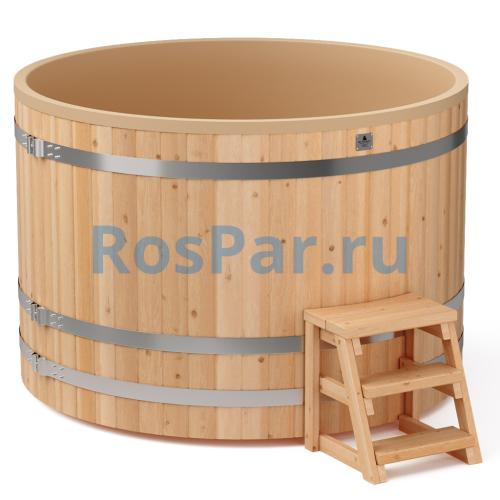 Круглая купель «COMFORT» из лиственницы с пластиковой вставкой диаметр 1700 мм высота 1150 мм