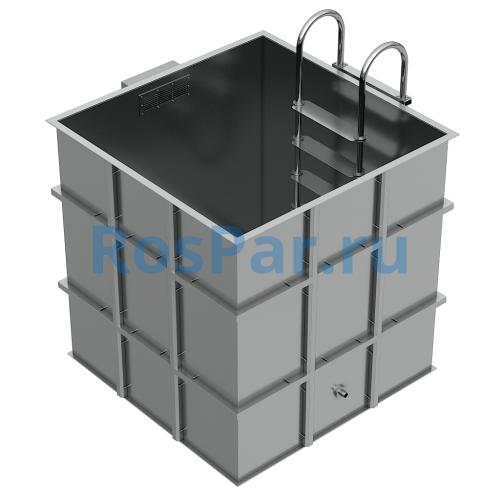 Квадратная купель «COMFORT» из нержавеющей стали длина 2000 мм ширина 2000 мм высота 1150 мм
