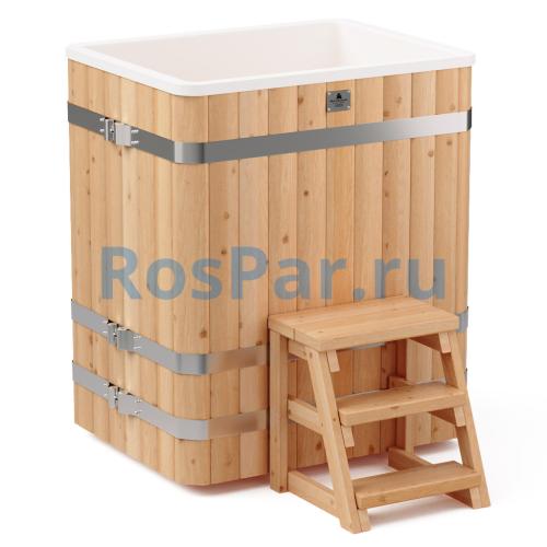 Прямоугольная купель «COMFORT» из лиственницы с пластиковой вставкой длина 1000 мм ширина 780 мм высота 1150 мм