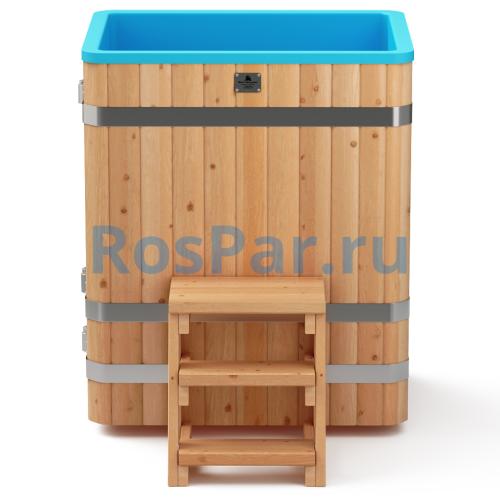 Прямоугольная купель «COMFORT» из лиственницы с пластиковой вставкой длина 1000 мм ширина 780 мм высота 1150 мм