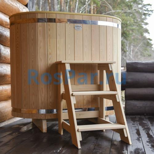 Овальная купель «COMFORT» из лиственницы с пластиковой вставкой длина 1200 мм ширина 780 мм высота 1150 мм