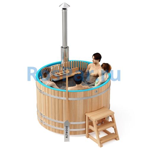 Фурако круглая «PREMIUM» из лиственницы с вставкой из нержавеющей стали с интегрированной печью 1700 мм