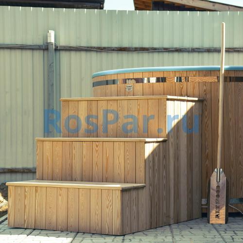 Фурако круглая «PREMIUM» из лиственницы с термопластиковой вставкой с внешней печью 1700 мм