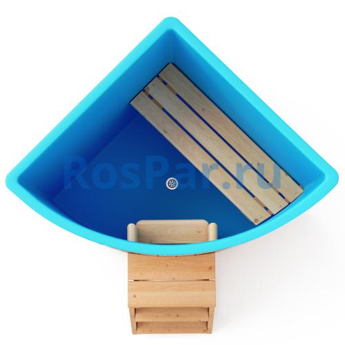 Угловая купель «COMFORT» из лиственницы с пластиковой вставкой длина 1100 мм ширина 1100 мм высота 1150 мм