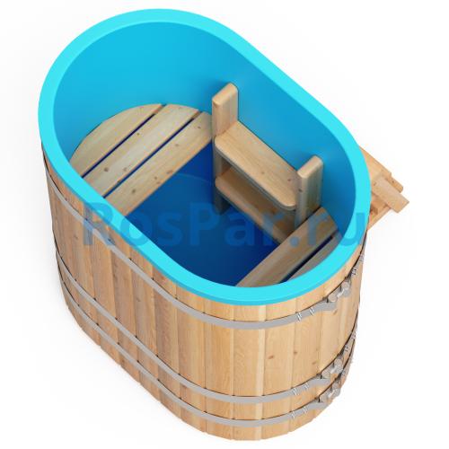 Овальная купель «COMFORT» из лиственницы с пластиковой вставкой длина 1000 мм ширина 780 мм высота 1150 мм