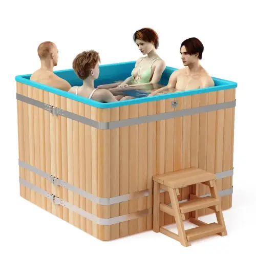 Квадратная купель «COMFORT» из лиственницы с пластиковой вставкой длина 1500 мм ширина 1500 мм высота 1150 мм