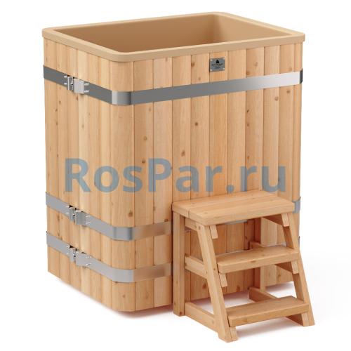 Прямоугольная купель «COMFORT» из лиственницы с пластиковой вставкой длина 1000 мм ширина 780 мм высота 1150 мм