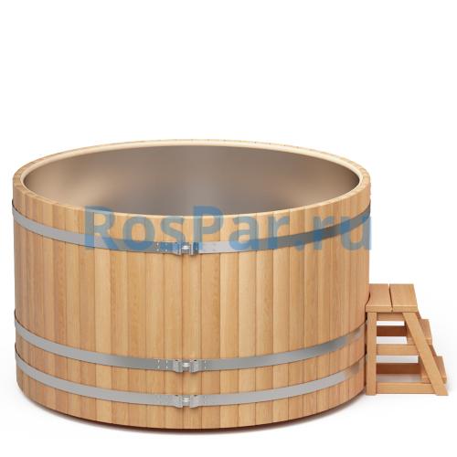 Круглая купель «PREMIUM» из лиственницы с вставкой из нержавеющей стали диаметр 2000 мм высота 1150 мм