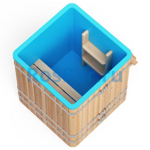 Квадратная купель «COMFORT» из лиственницы с пластиковой вставкой длина 1000 мм ширина 1000 мм высота 1150 мм