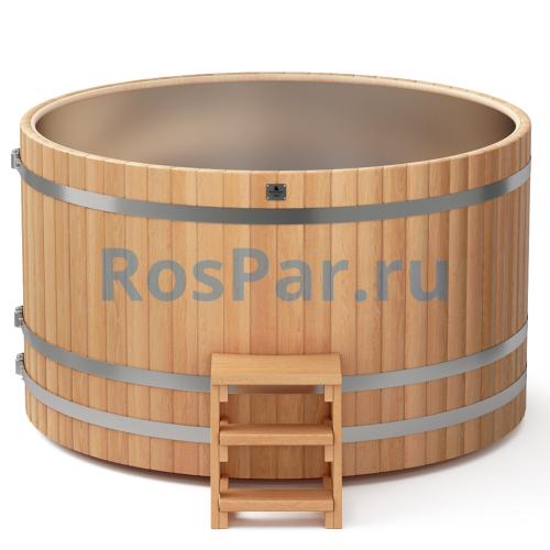 Круглая купель «PREMIUM» из лиственницы с вставкой из нержавеющей стали диаметр 2000 мм высота 1150 мм