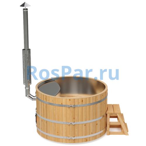 Фурако круглая «PREMIUM» из лиственницы с вставкой из нержавеющей стали с интегрированной печью 1700 мм