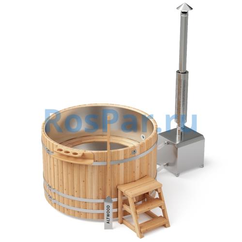 Фурако круглая «PREMIUM» из лиственницы с вставкой из нержавеющей стали с внешней печью с газовой горелкой 1700 мм