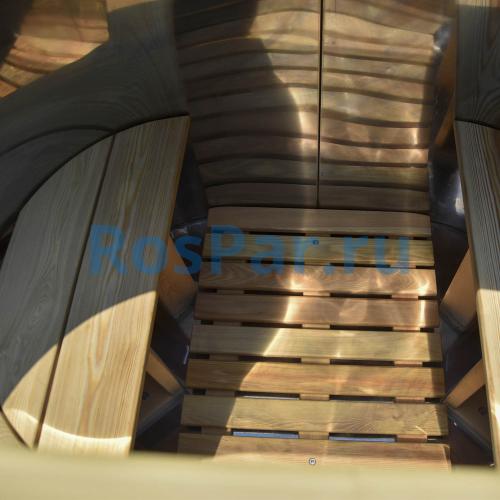 Овальная купель «PREMIUM» из лиственницы с вставкой из нержавеющей стали длина 1400 мм