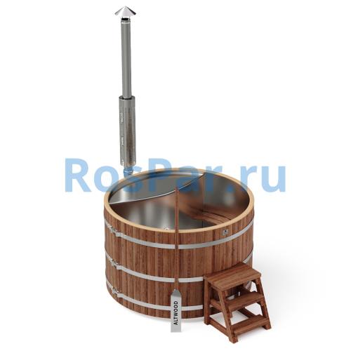 Фурако круглая «PREMIUM» из лиственницы с вставкой из нержавеющей стали с интегрированной печью 1700 мм