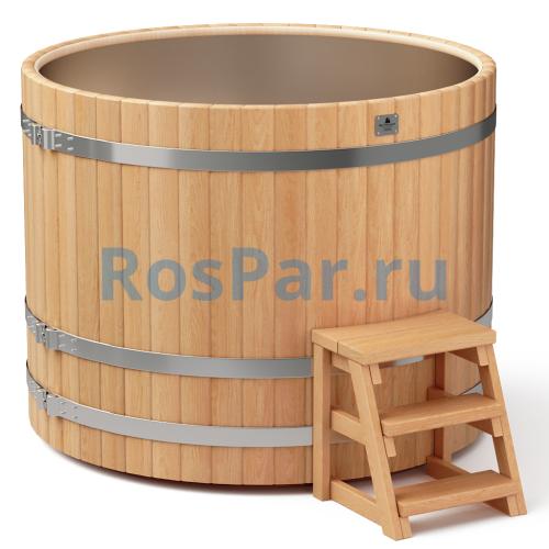 Круглая купель «PREMIUM» из лиственницы с вставкой из нержавеющей стали диаметр 1500 мм высота 1150 мм