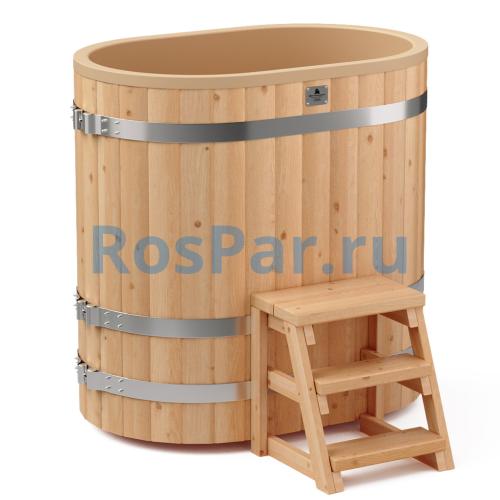 Овальная купель «COMFORT» из лиственницы с пластиковой вставкой длина 1200 мм ширина 780 мм высота 1150 мм