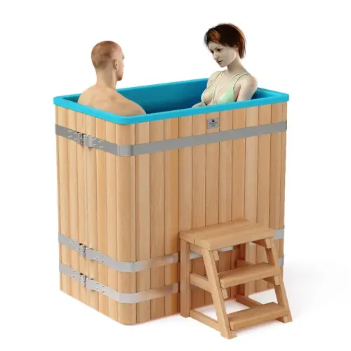 Прямоугольная купель «PREMIUM» из лиственницы с вставкой из нержавеющей стали длина 1200 мм ширина 780 мм высота 1150 мм