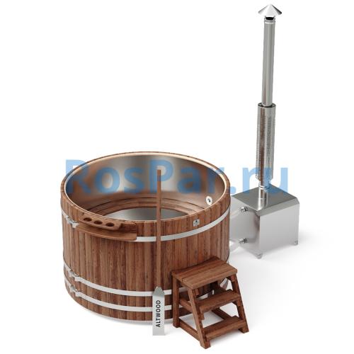 Фурако круглая «PREMIUM» из лиственницы с вставкой из нержавеющей стали с внешней печью с газовой горелкой 1700 мм
