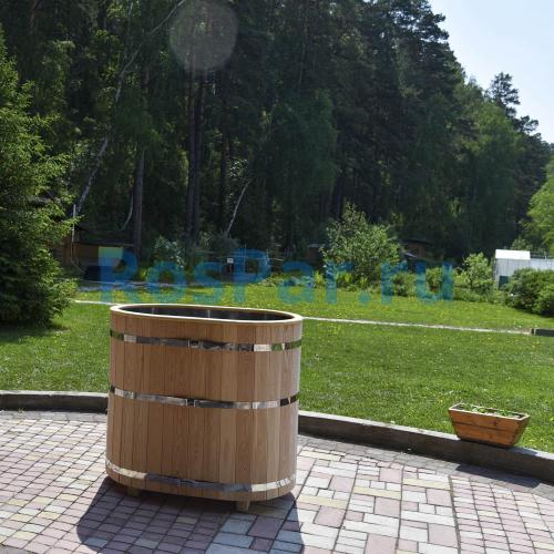 Овальная купель «PREMIUM» из лиственницы с вставкой из нержавеющей стали длина 1400 мм