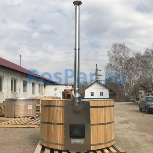 Фурако круглая «PREMIUM» из лиственницы с вставкой из нержавеющей стали с интегрированной печью 1700 мм