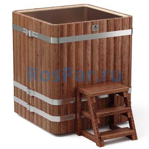 Квадратная купель «PREMIUM» из лиственницы с вставкой из нержавеющей стали длина 1000 мм ширина 1000 мм высота 1150 мм